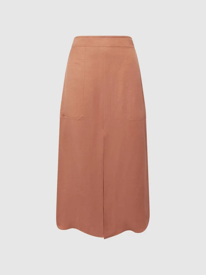 Reiss Skirts Axelle Linen High Rise Skirt Rust 8211 Women