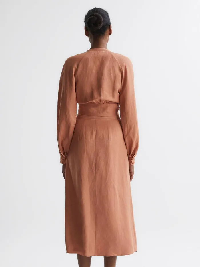 Reiss Skirts Axelle Linen High Rise Skirt Rust 8211 Women