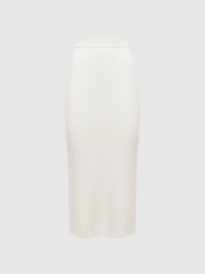 Reiss Skirts Fern Knitted High Rise Midi Skirt Cream 8211 Women