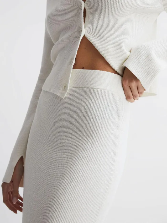 Reiss Skirts Fern Knitted High Rise Midi Skirt Cream 8211 Women