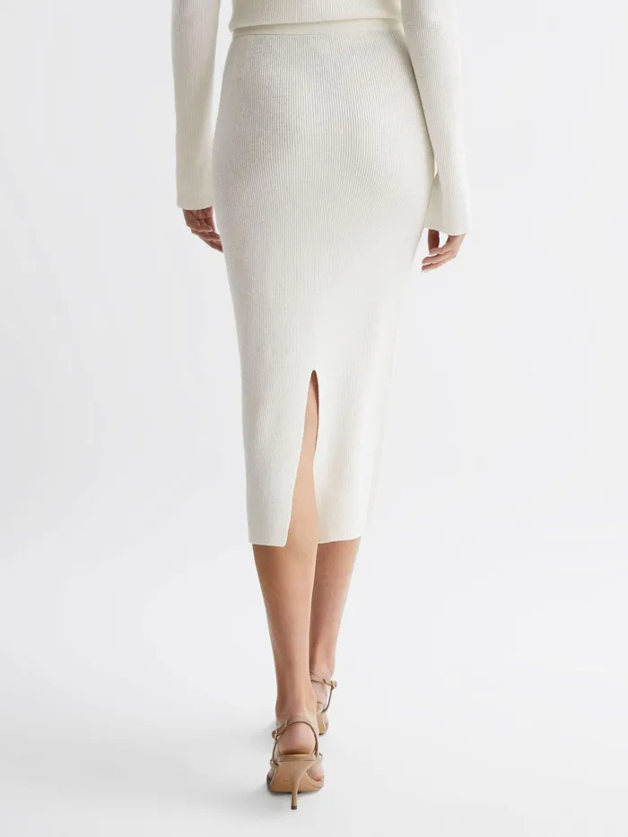 Reiss Skirts Fern Knitted High Rise Midi Skirt Cream 8211 Women