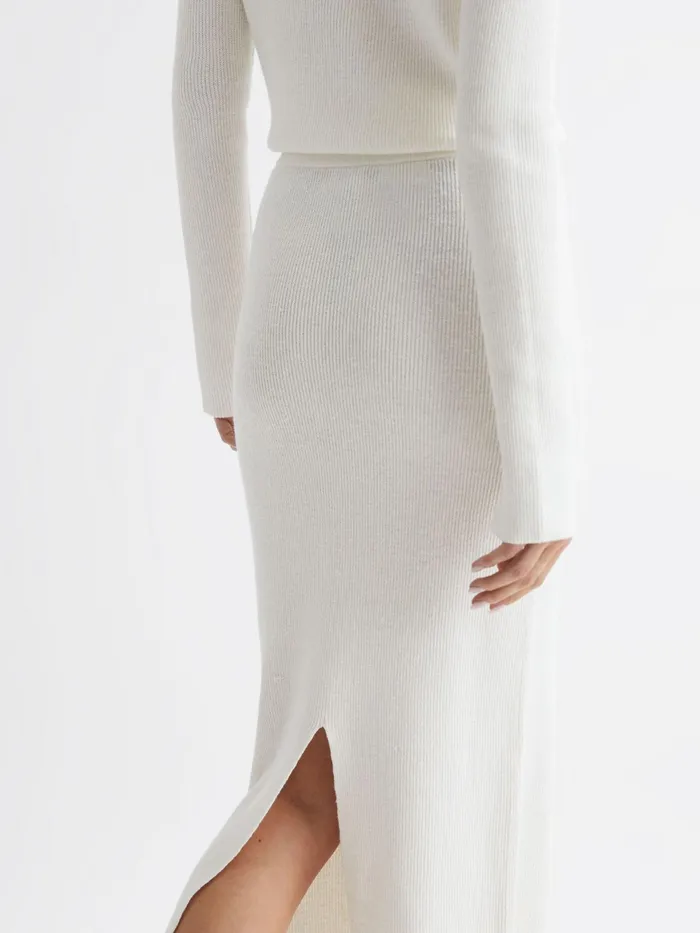Reiss Skirts Fern Knitted High Rise Midi Skirt Cream 8211 Women