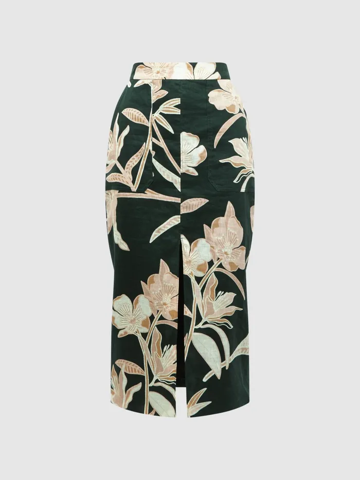 Reiss Skirts Jackson Floral Print High Rise Midi Skirt Khaki 8211 Women