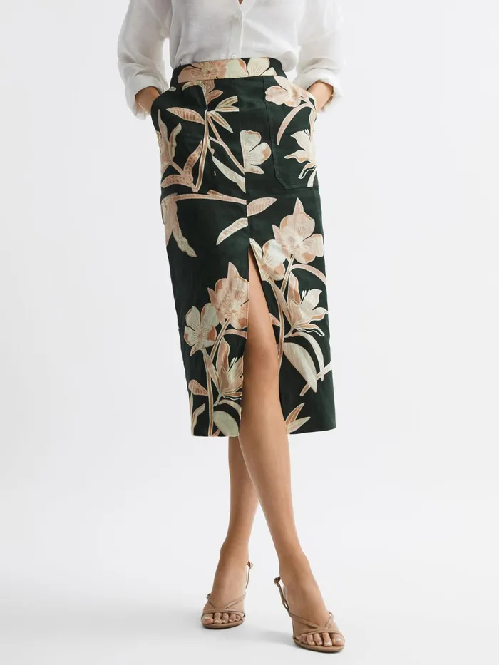 Reiss Skirts Jackson Floral Print High Rise Midi Skirt Khaki 8211 Women
