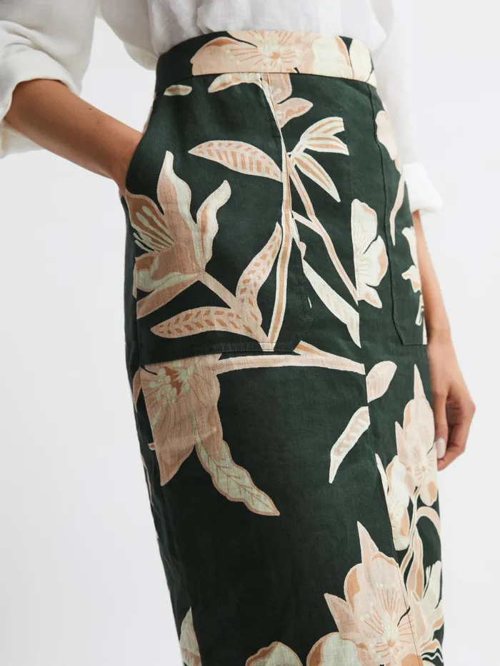 Reiss Skirts Jackson Floral Print High Rise Midi Skirt Khaki 8211 Women