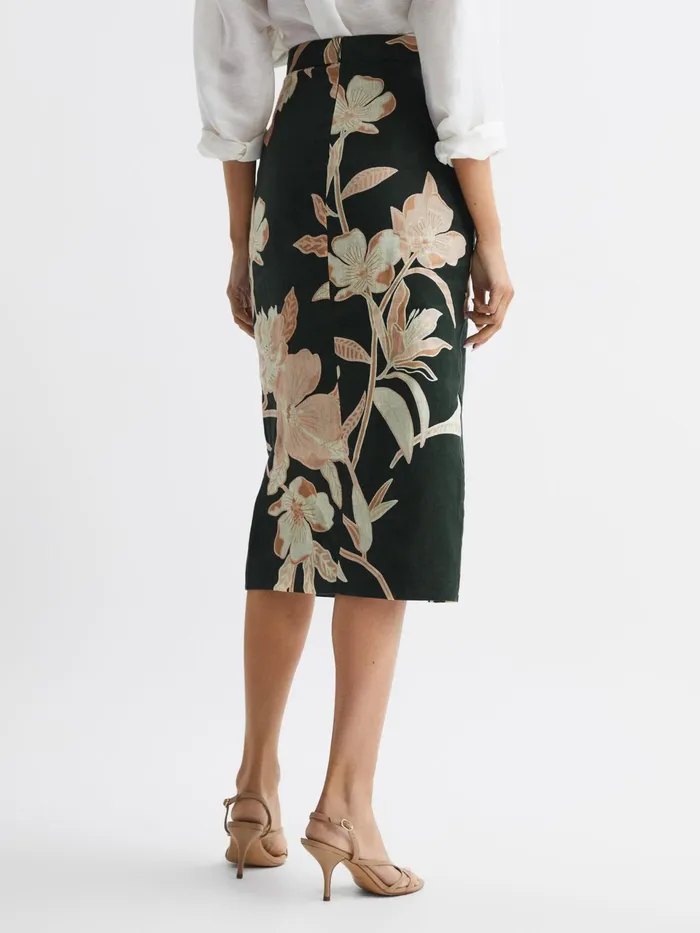 Reiss Skirts Jackson Floral Print High Rise Midi Skirt Khaki 8211 Women