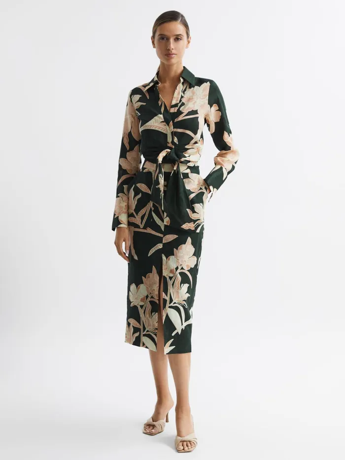 Reiss Skirts Jackson Floral Print High Rise Midi Skirt Khaki 8211 Women