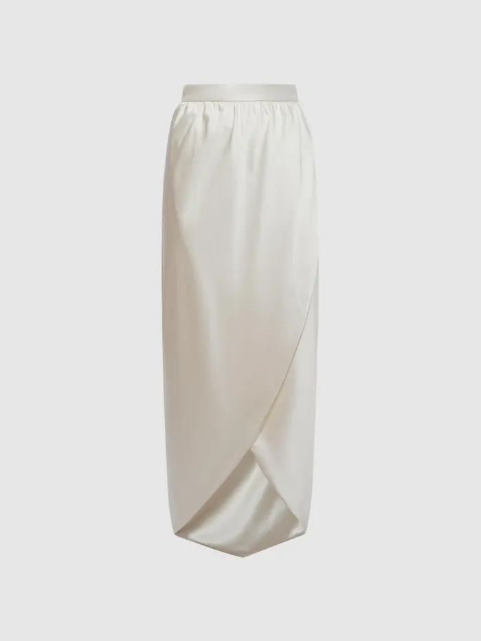 Reiss Skirts Tyra Silk HighLow Wrap Skirt Ivory 8211 Women