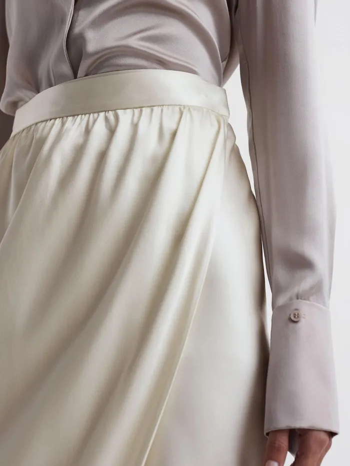 Reiss Skirts Tyra Silk HighLow Wrap Skirt Ivory 8211 Women