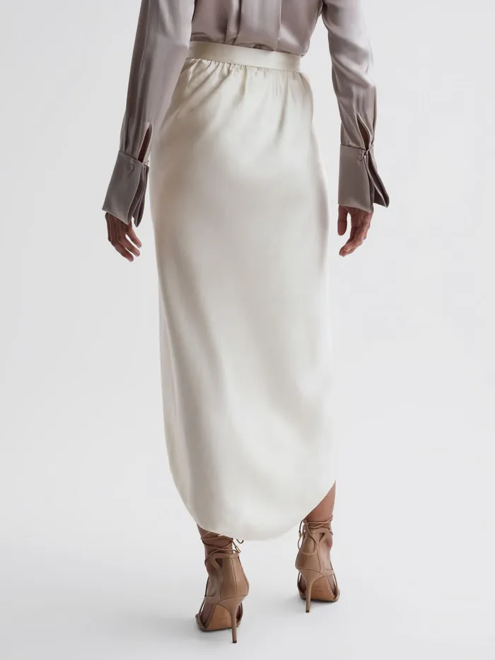 Reiss Skirts Tyra Silk HighLow Wrap Skirt Ivory 8211 Women