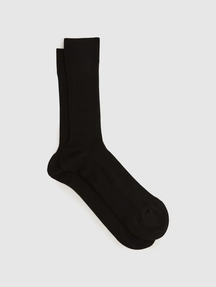 Reiss Socks and Underwear Feli Ribbed Mercerised Cotton Blend Socks Black 8211 Men