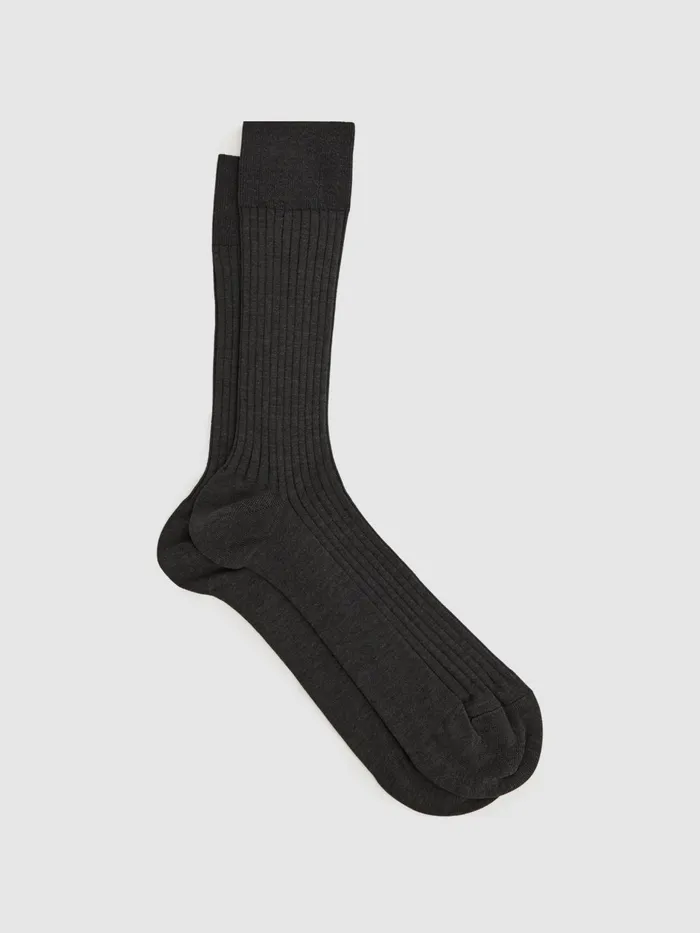 Reiss Socks and Underwear Feli Ribbed Mercerised Cotton Blend Socks Mid Grey 8211 Men