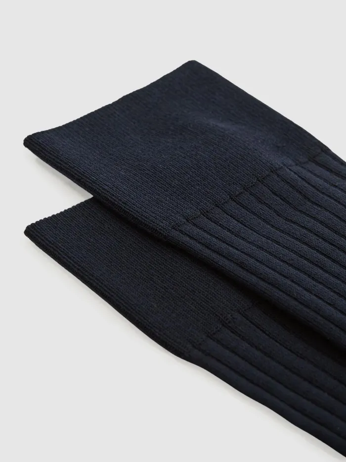 Reiss Socks and Underwear Feli Ribbed Mercerised Cotton Blend Socks Navy 8211 Men