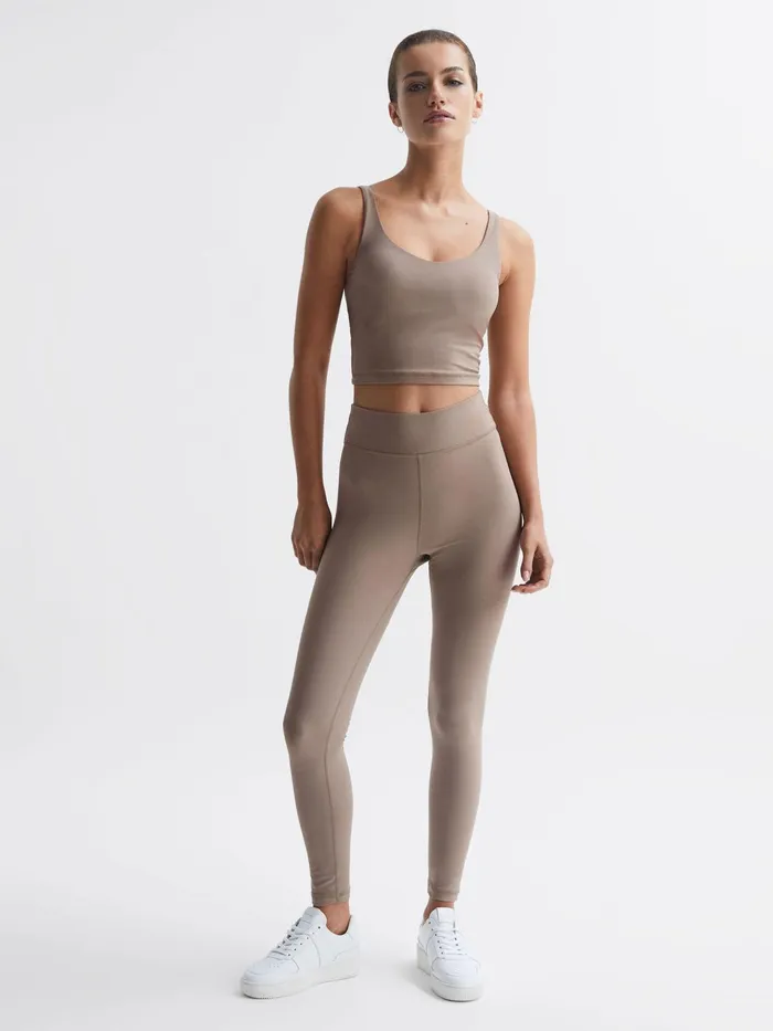 Reiss Socks and Underwear Peached Tess The Upside Cropped Scoop Neck Sports Top Light Brown 8211 Women
