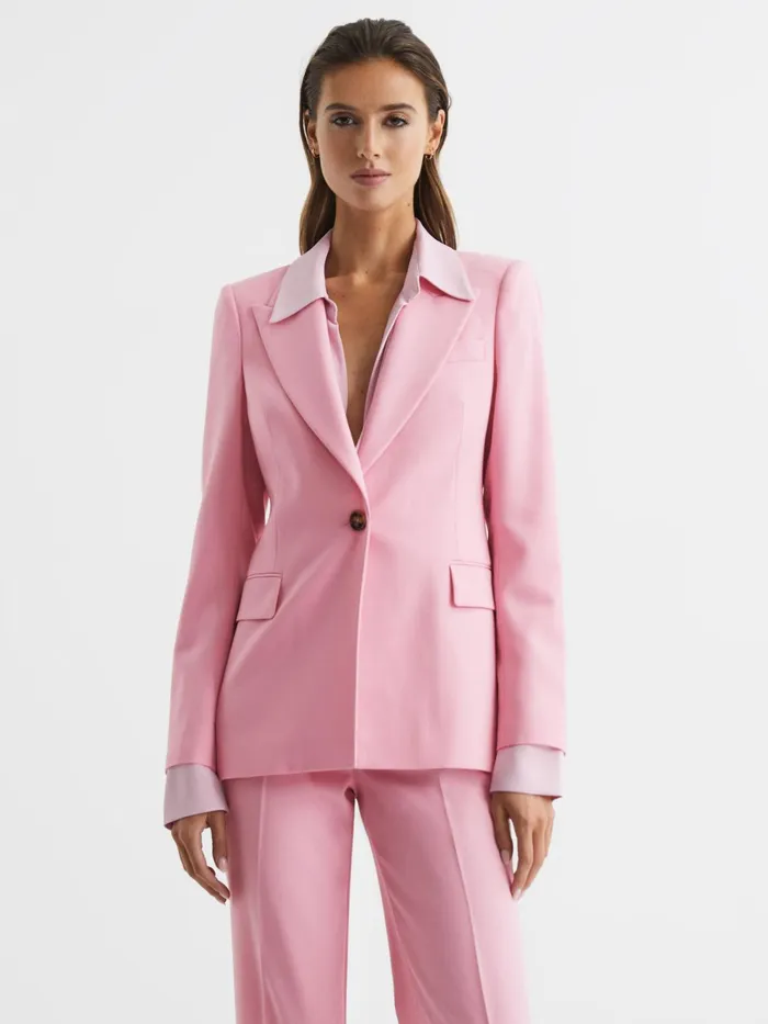 Reiss Suits and Tailoring Blair Single Breasted Wool Blend Blazer Pink 8211 Women