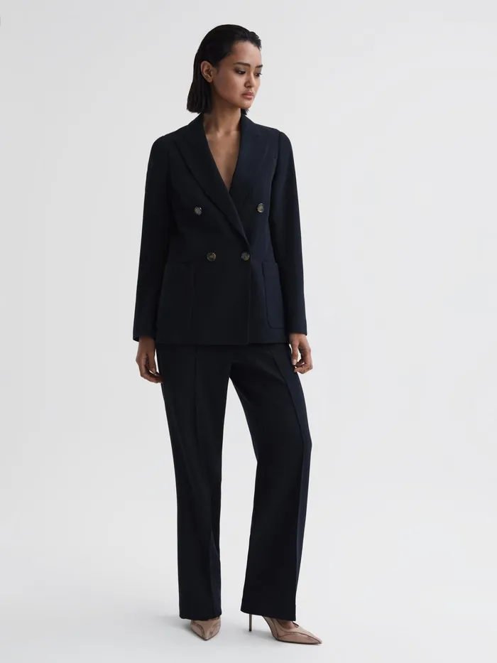 Reiss Suits and Tailoring Iria Double Breasted Wool Blend Blazer Navy 8211 Women