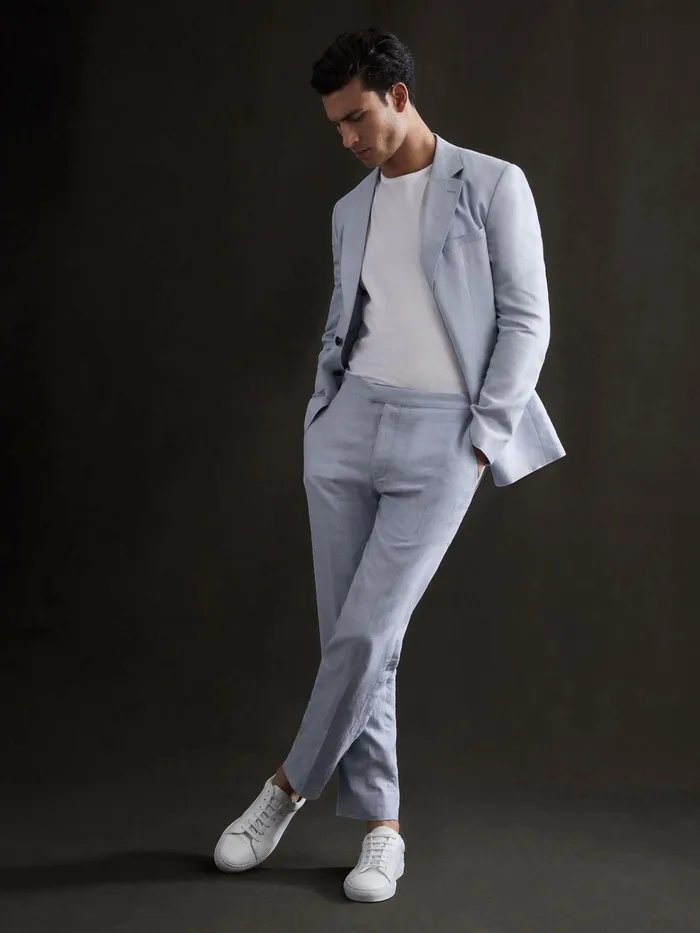 Reiss Suits and Tailoring Kin Linen Formal Trousers Soft Blue 8211 Men
