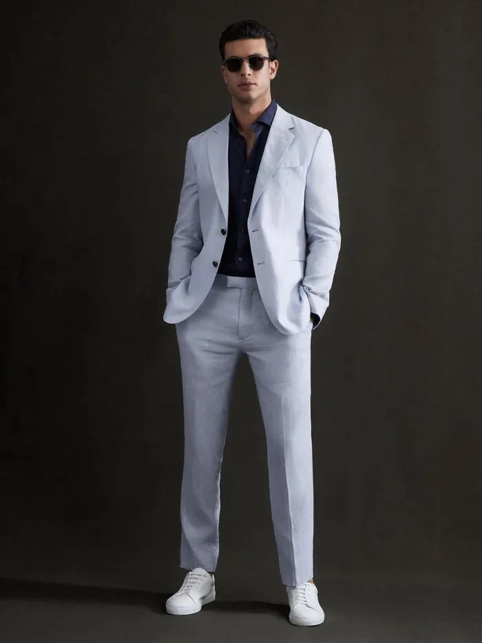 Reiss Suits and Tailoring Kin Linen Formal Trousers Soft Blue 8211 Men