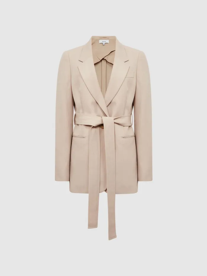 Reiss Suits and Tailoring Lylah Single Breasted Tie Front Blazer Neutral 8211 Women