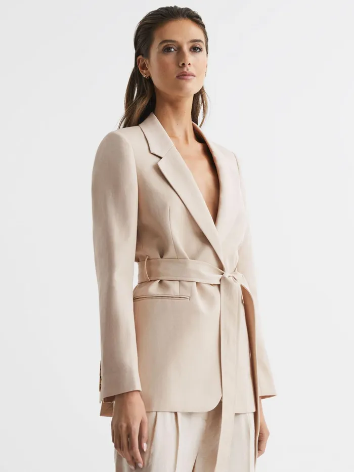 Reiss Suits and Tailoring Lylah Single Breasted Tie Front Blazer Neutral 8211 Women