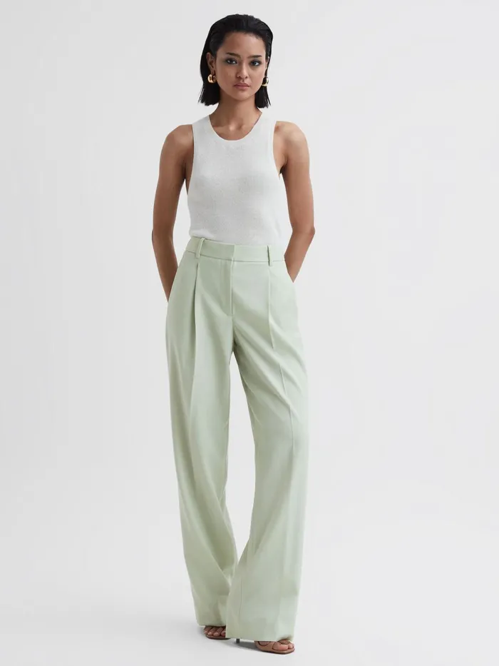 Reiss Suits and Tailoring Naomi Wide Leg Wool Blend Trousers Green 8211 Women