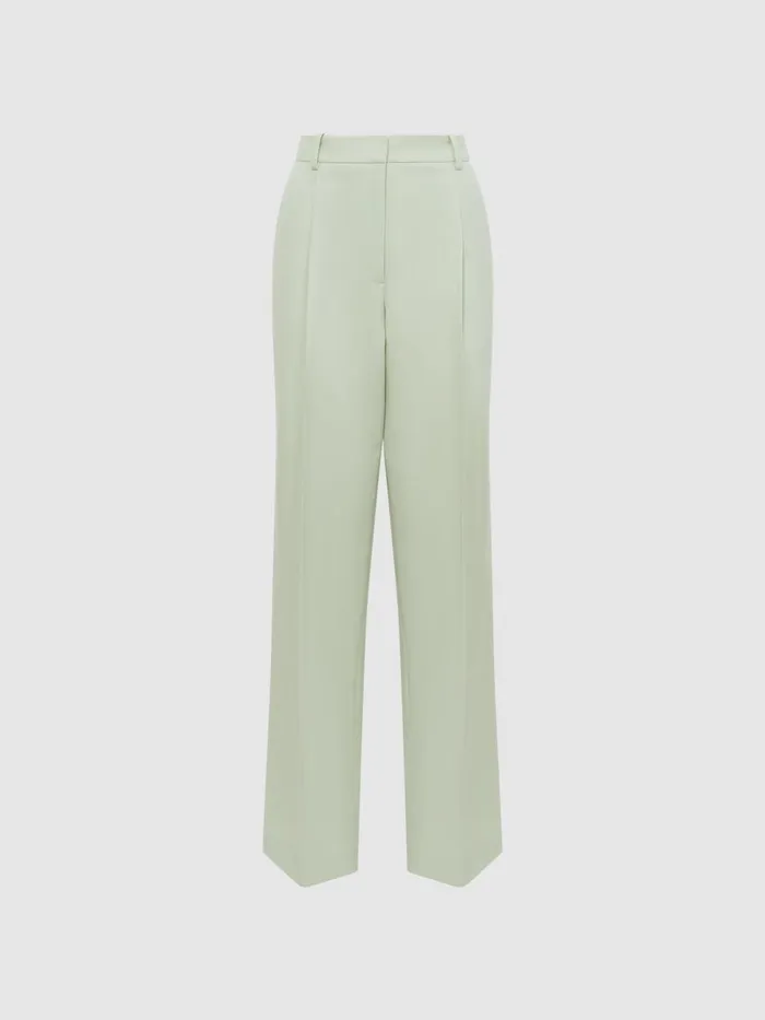 Reiss Suits and Tailoring Naomi Wide Leg Wool Blend Trousers Green 8211 Women