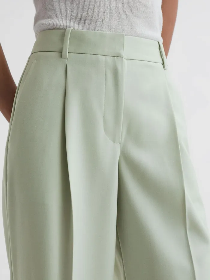 Reiss Suits and Tailoring Naomi Wide Leg Wool Blend Trousers Green 8211 Women
