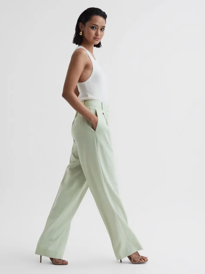 Reiss Suits and Tailoring Naomi Wide Leg Wool Blend Trousers Green 8211 Women