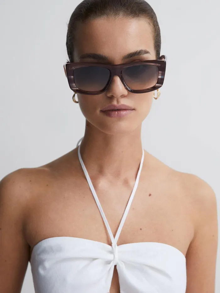 Reiss Sunglasses Missoni Eyewear Rectangular Striped Sunglasses Brown 8211 Women