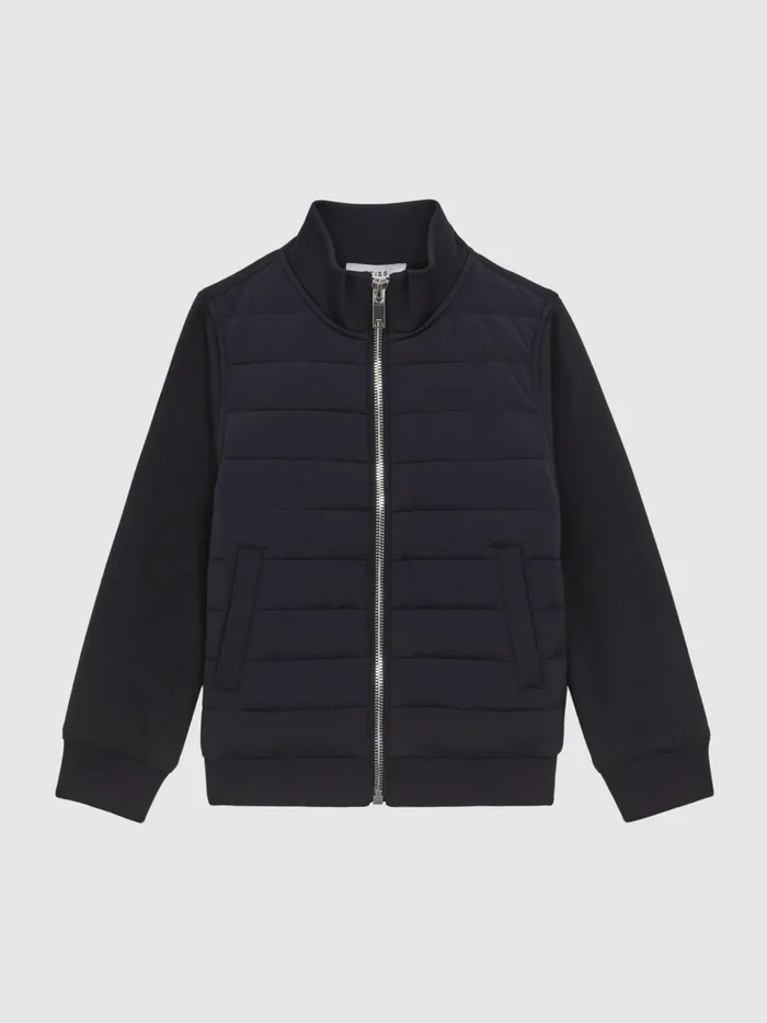 Reiss Sweats and Hoodies Flintoff Funnel Neck Quilted Hybrid Jacket Navy 8211 Children