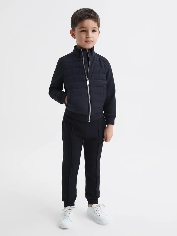Reiss Sweats and Hoodies Flintoff Funnel Neck Quilted Hybrid Jacket Navy 8211 Children