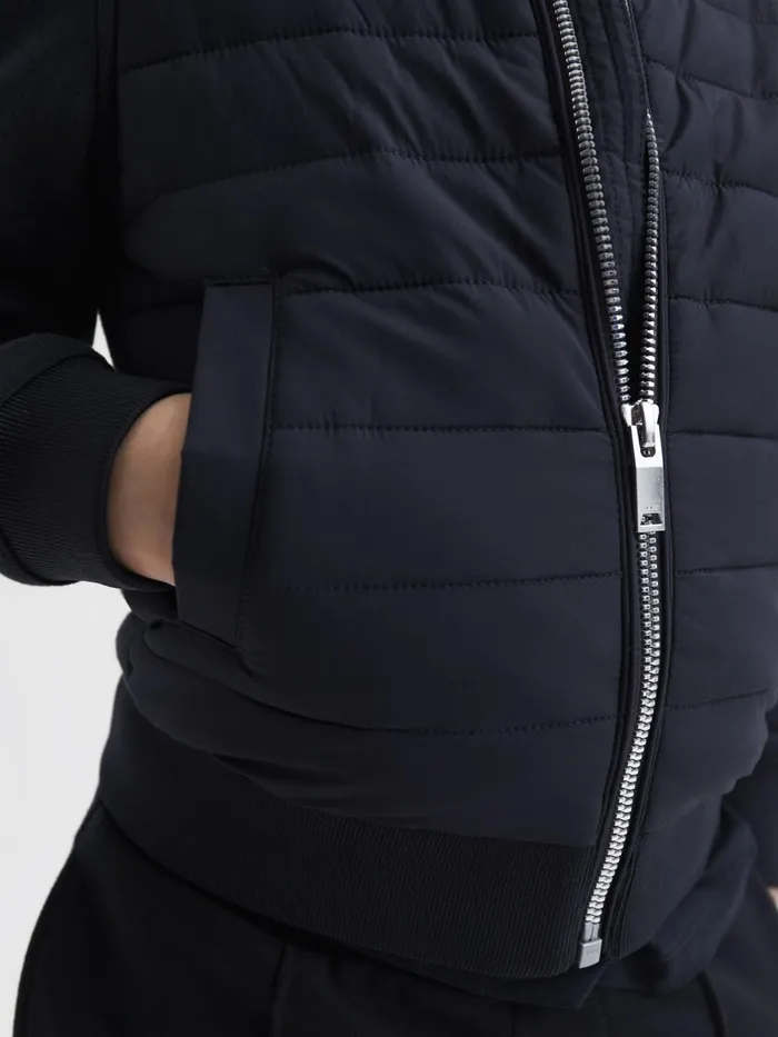 Reiss Sweats and Hoodies Flintoff Funnel Neck Quilted Hybrid Jacket Navy 8211 Children