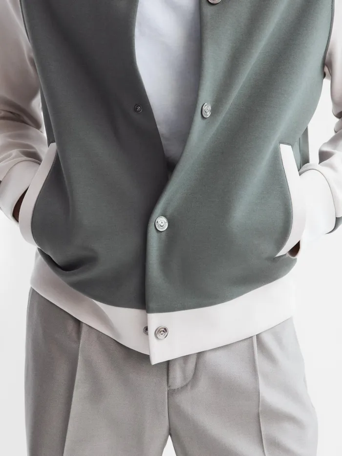 Reiss Sweats and Hoodies Giles Long Sleeve Interlock Bomber Jacket Light Khakiecru 8211 Men