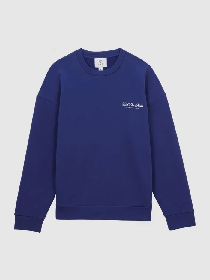 Reiss Sweats and Hoodies Hills Reiss Ch Motif Cotton Sweatshirt Bright Blue 8211 Men