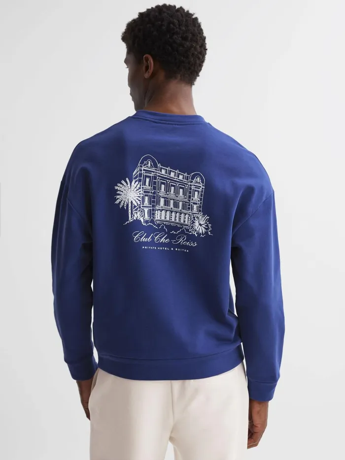 Reiss Sweats and Hoodies Hills Reiss Ch Motif Cotton Sweatshirt Bright Blue 8211 Men