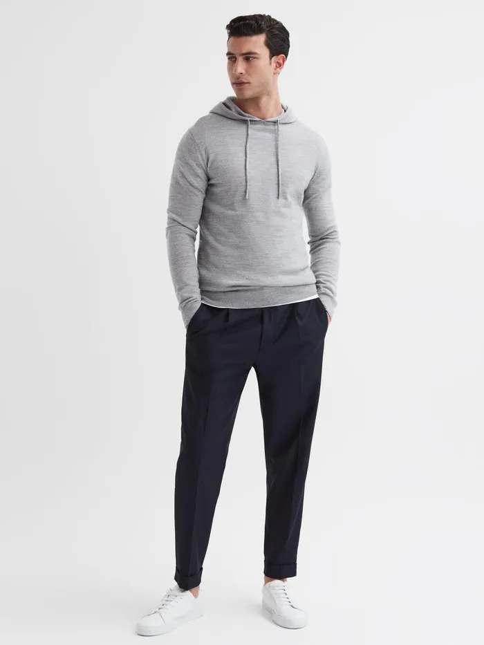Reiss Sweats and Hoodies Holland Merino Wool Hoodie Soft Grey 8211 Men