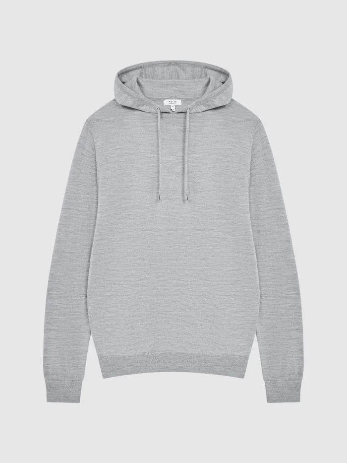 Reiss Sweats and Hoodies Holland Merino Wool Hoodie Soft Grey 8211 Men