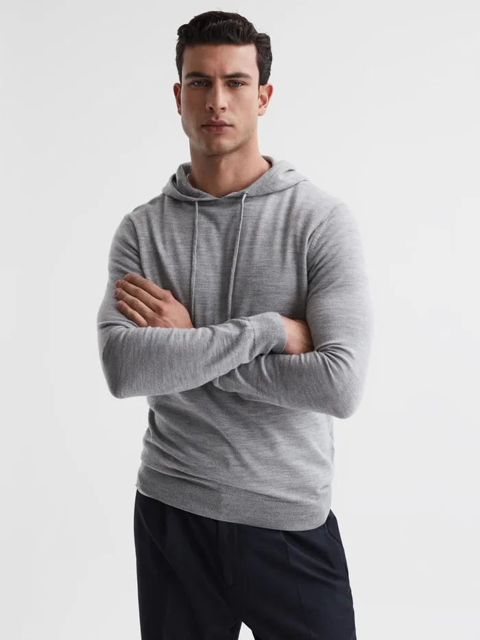 Reiss Sweats and Hoodies Holland Merino Wool Hoodie Soft Grey 8211 Men