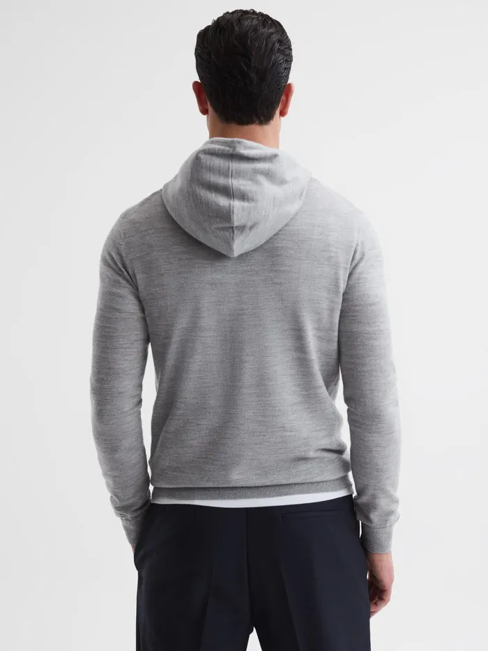Reiss Sweats and Hoodies Holland Merino Wool Hoodie Soft Grey 8211 Men