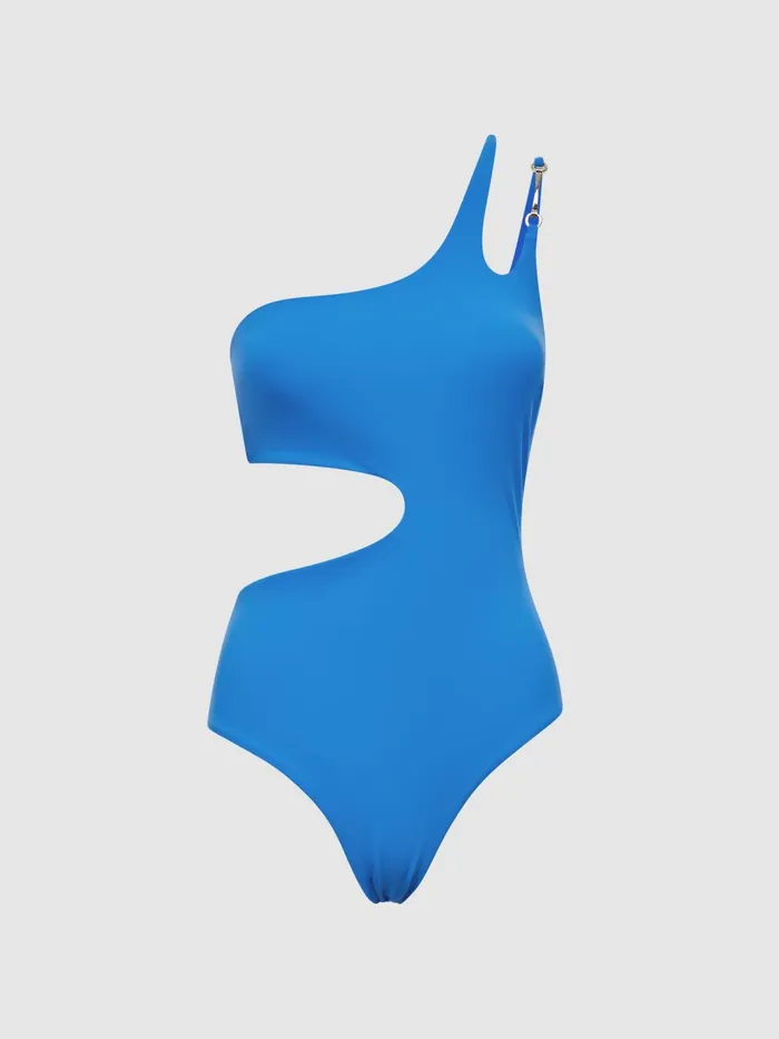 Reiss Swimwear Adeline One Shoulder CutOut Swimsuit Blue 8211 Women