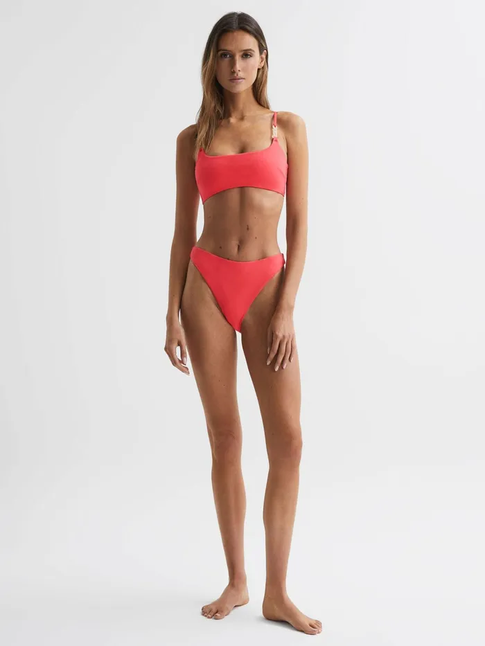 Reiss Swimwear Miley Square Neck Chain Bikini Top Coral 8211 Women