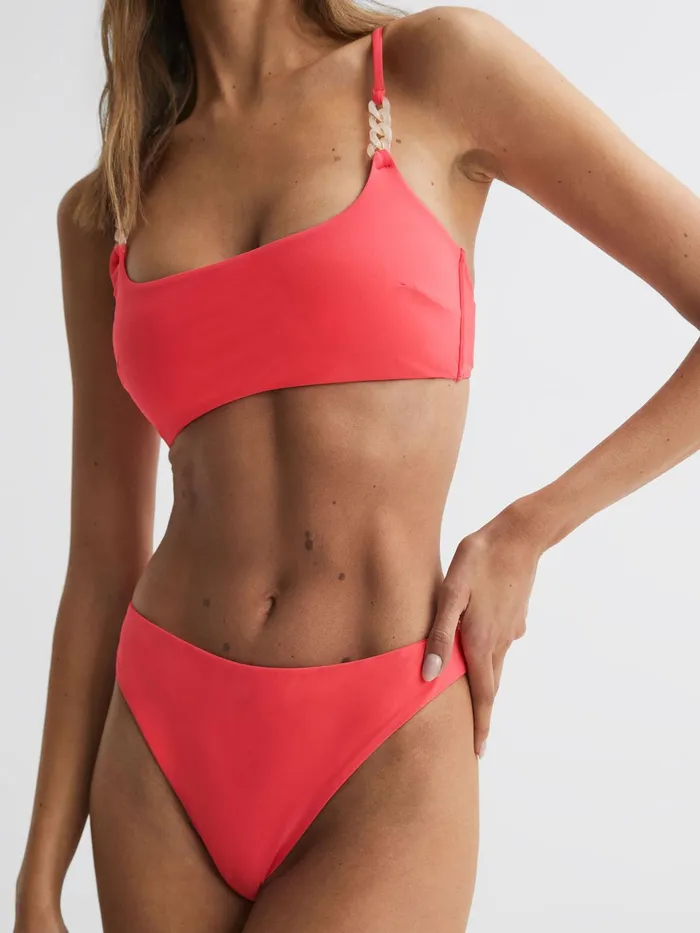 Reiss Swimwear Miley Square Neck Chain Bikini Top Coral 8211 Women