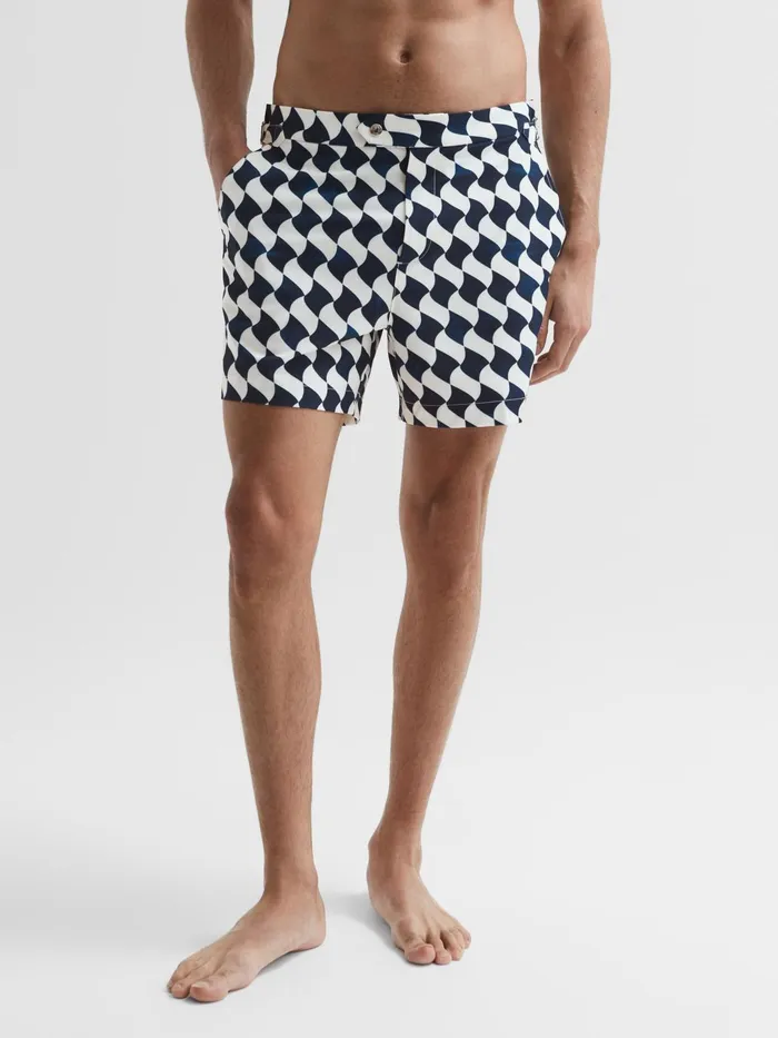 Reiss Swimwear Santorini Abstract Print Swim Shorts Navyecru 8211 Men