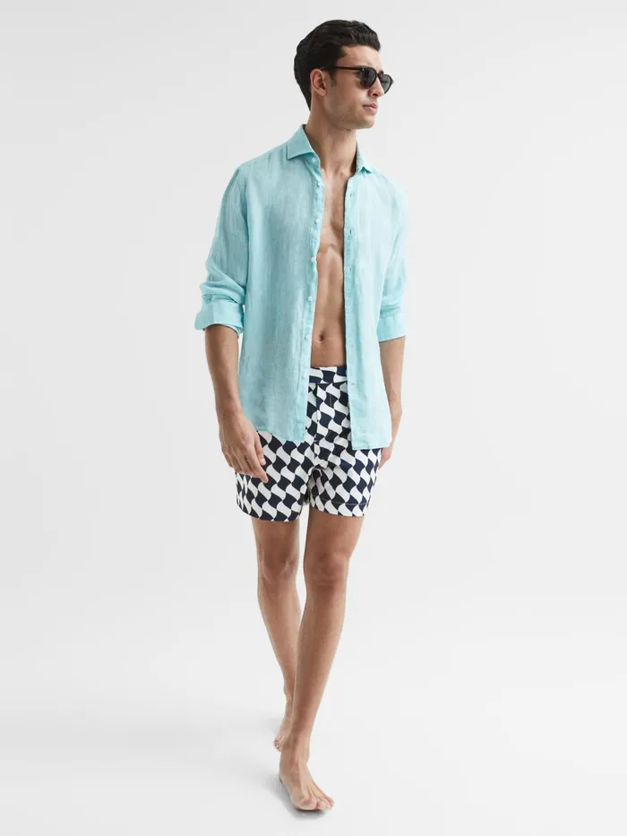 Reiss Swimwear Santorini Abstract Print Swim Shorts Navyecru 8211 Men
