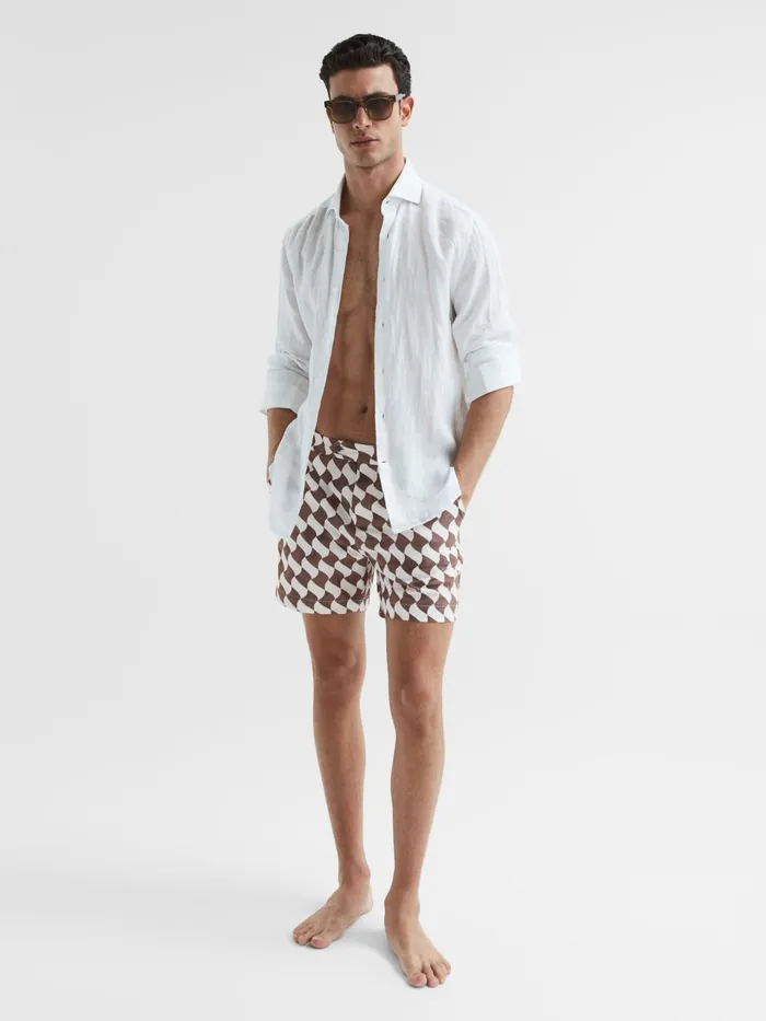 Reiss Swimwear Santorini Abstract Print Swim Shorts Rustecru 8211 Men