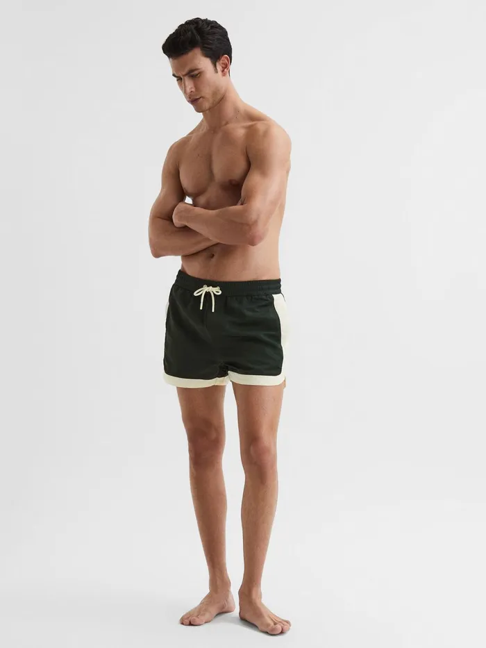 Reiss Swimwear Surf Drawstring Contrast Swim Shorts Bottle Greenwhite 8211 Men