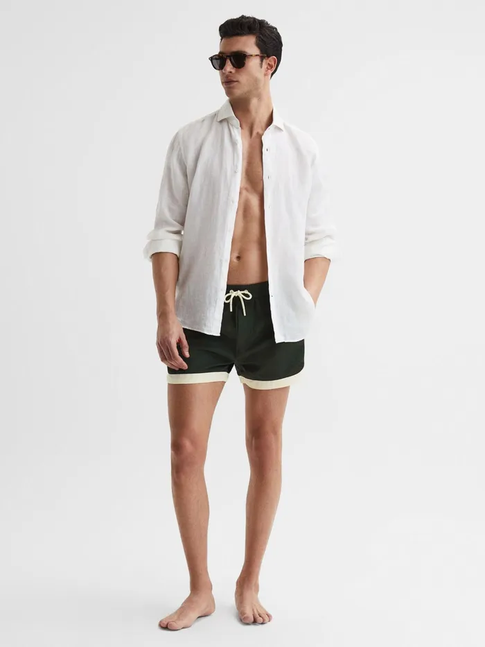 Reiss Swimwear Surf Drawstring Contrast Swim Shorts Bottle Greenwhite 8211 Men