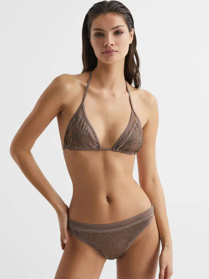 Reiss Swimwear Tyra Embellished Bikini Bottoms Mink 8211 Women