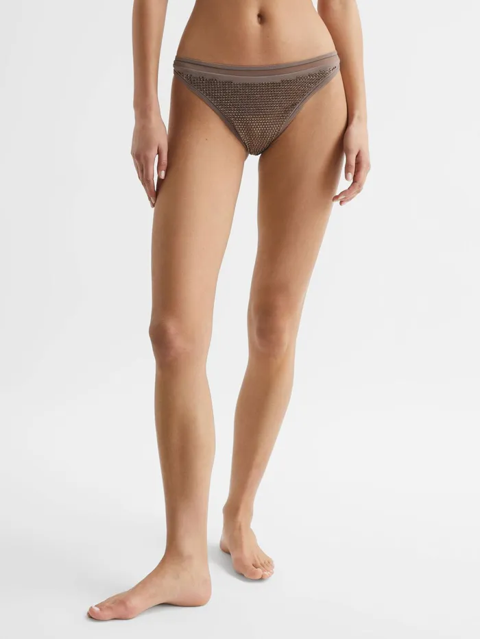 Reiss Swimwear Tyra Embellished Bikini Bottoms Mink 8211 Women