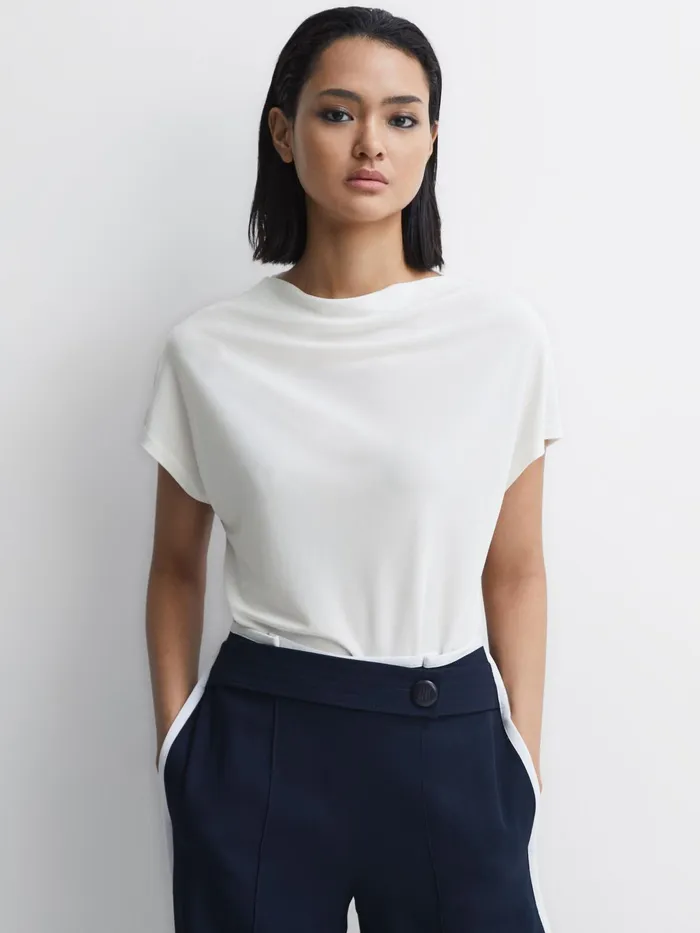 Reiss TShirts and Vests Poppy High Neck Jersey Top Cream 8211 Women